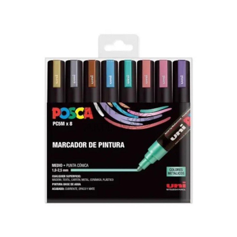 Estuche 8 rotuladores Posca PC-5M metálicos