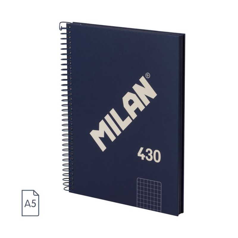 Cuaderno A5 Milan 430 espiral tapa dura 5x5 Azul
