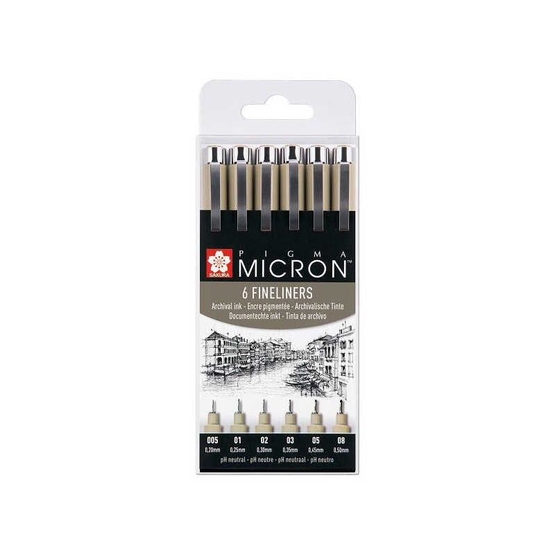 Set 6 rotuladores Pigma Micron Sakura negro