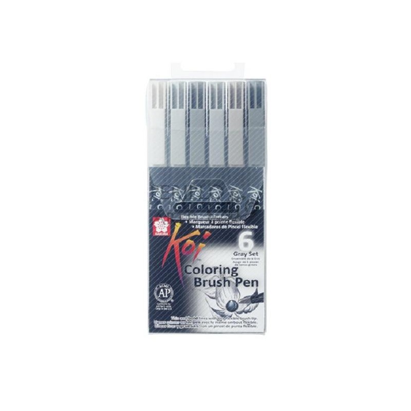 Set 6 rotuladores Koi Coloring Brush Pen grises