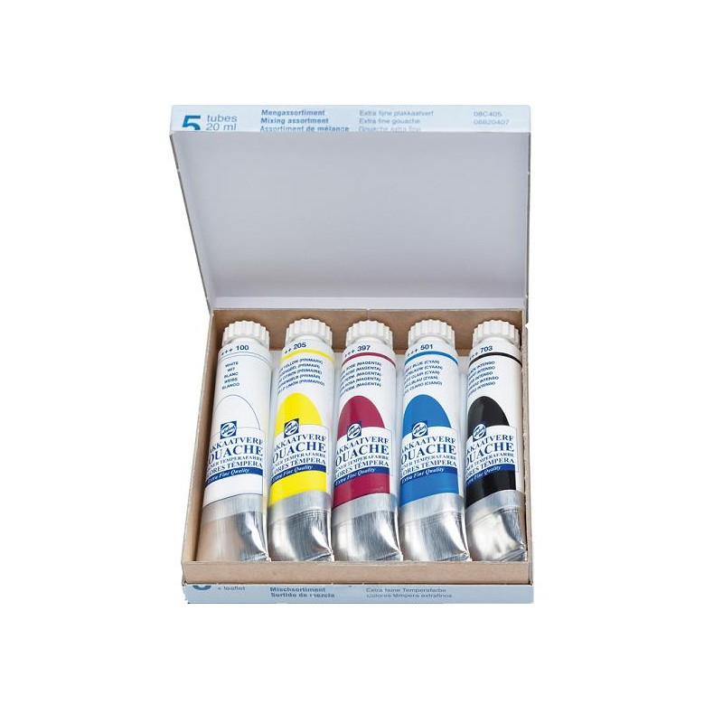 Caja gouache témpera 5 tubos 20ml primarios