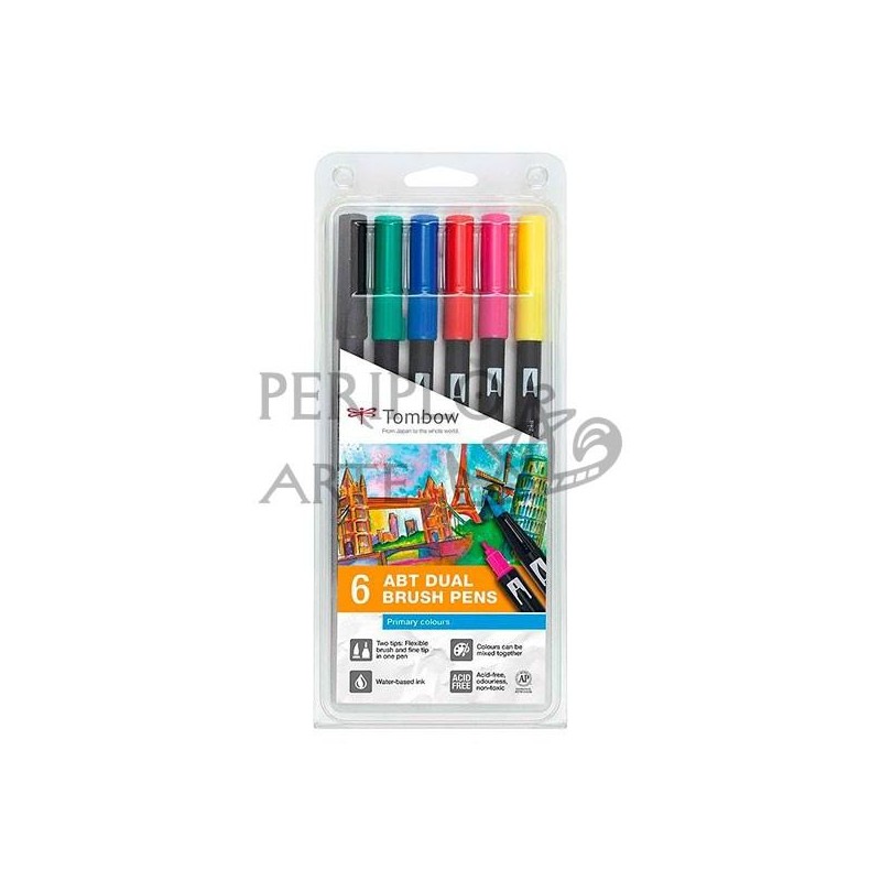 Set 6 rotuladores primarios Tombow ABT Dual Brush 